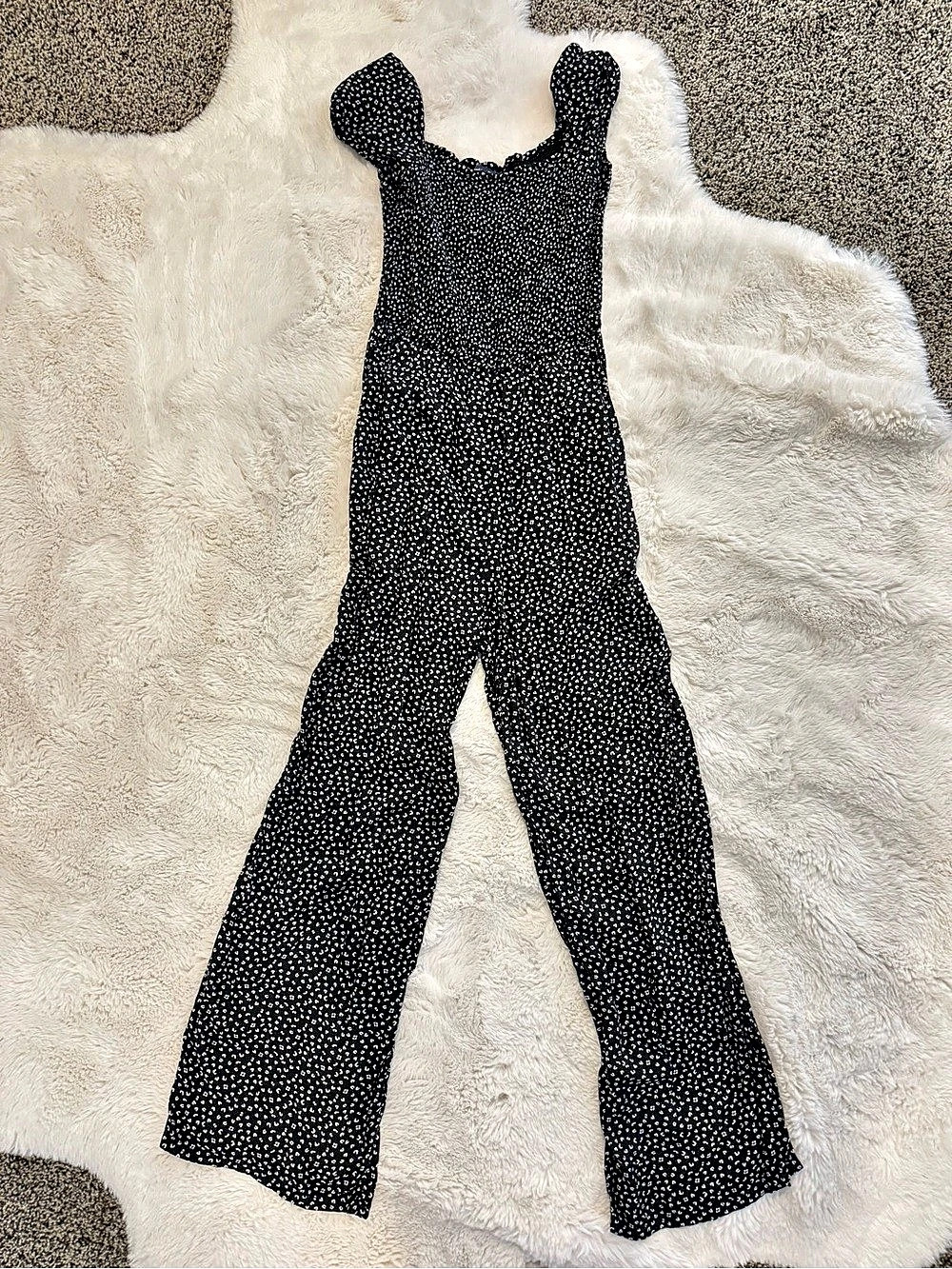 Abercrombie jumpsuit black with white polkadots
